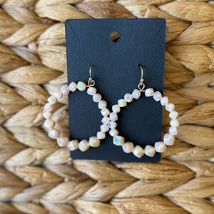 Elegant Gold and Cream Beaded Hoop Earrings